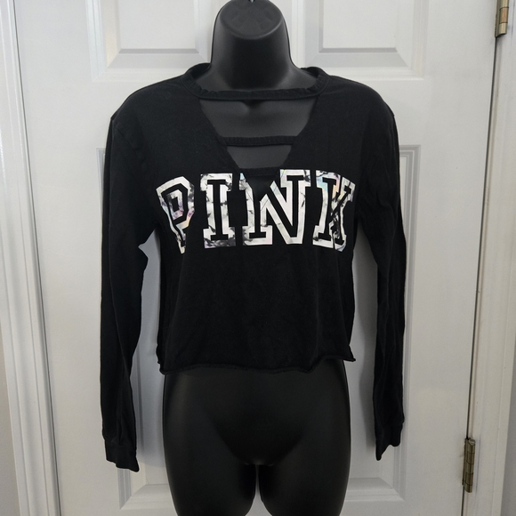 PINK Victoria's Secret Black Crop Top with Cutout - Picture 1 of 1